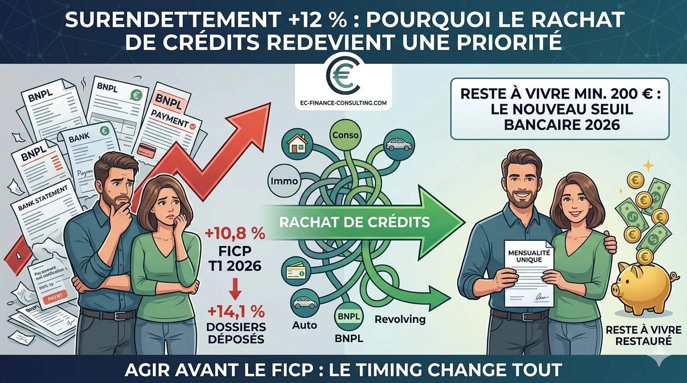 Surendettement +12 % en 2026 : le rachat de crédits comme solution