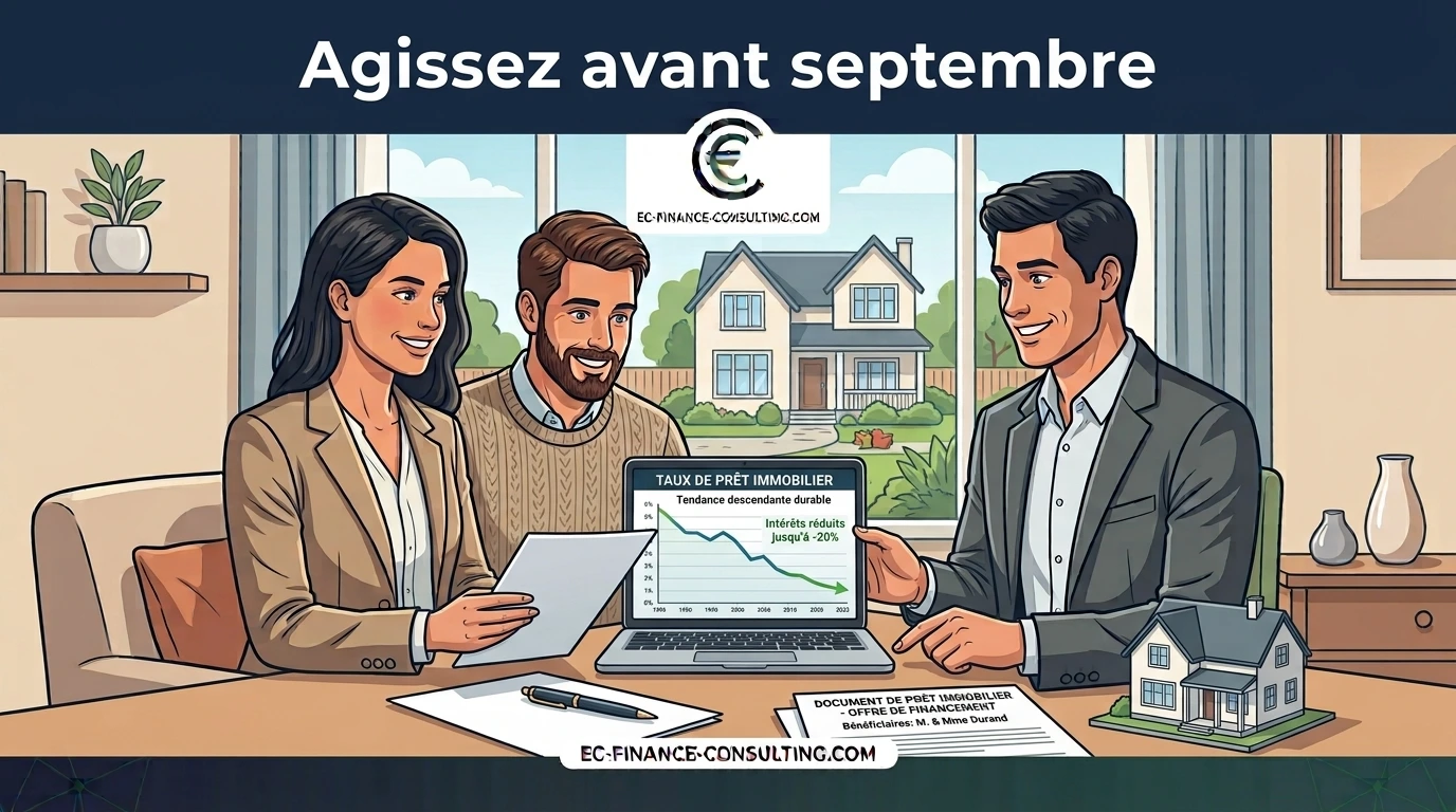 Taux stables en août, mais risque de hausse dès septembre 2026. Découvrez pourquoi il faut boucler votre dossier maintenant et comment optimiser votre financement.